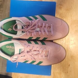Adidas Women's Pink and Green Suede Sneakers